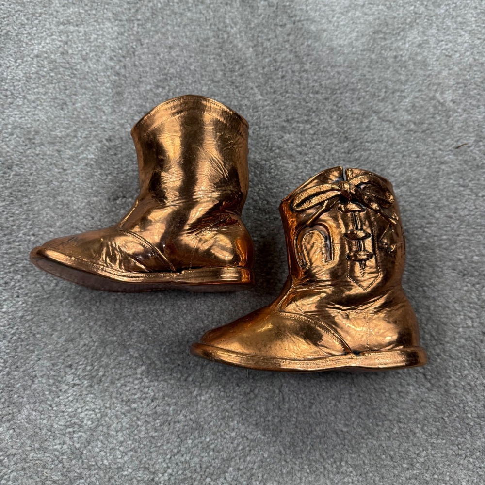 Copper Metal Cowboy Boots Decor Accent Tabletop Sculpture Set‎ of 2 Child Size